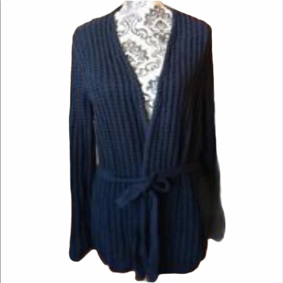 JONES NY Navy Chunky Knit Belt Wrap Sweater large - Picture 2 of 4